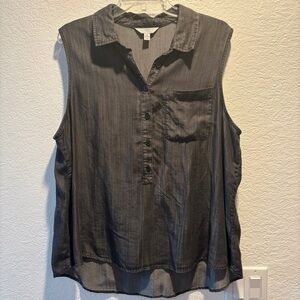 Time and Tru Sleeveless Button-Front Sleeveless Shirt in Charcoal Denim